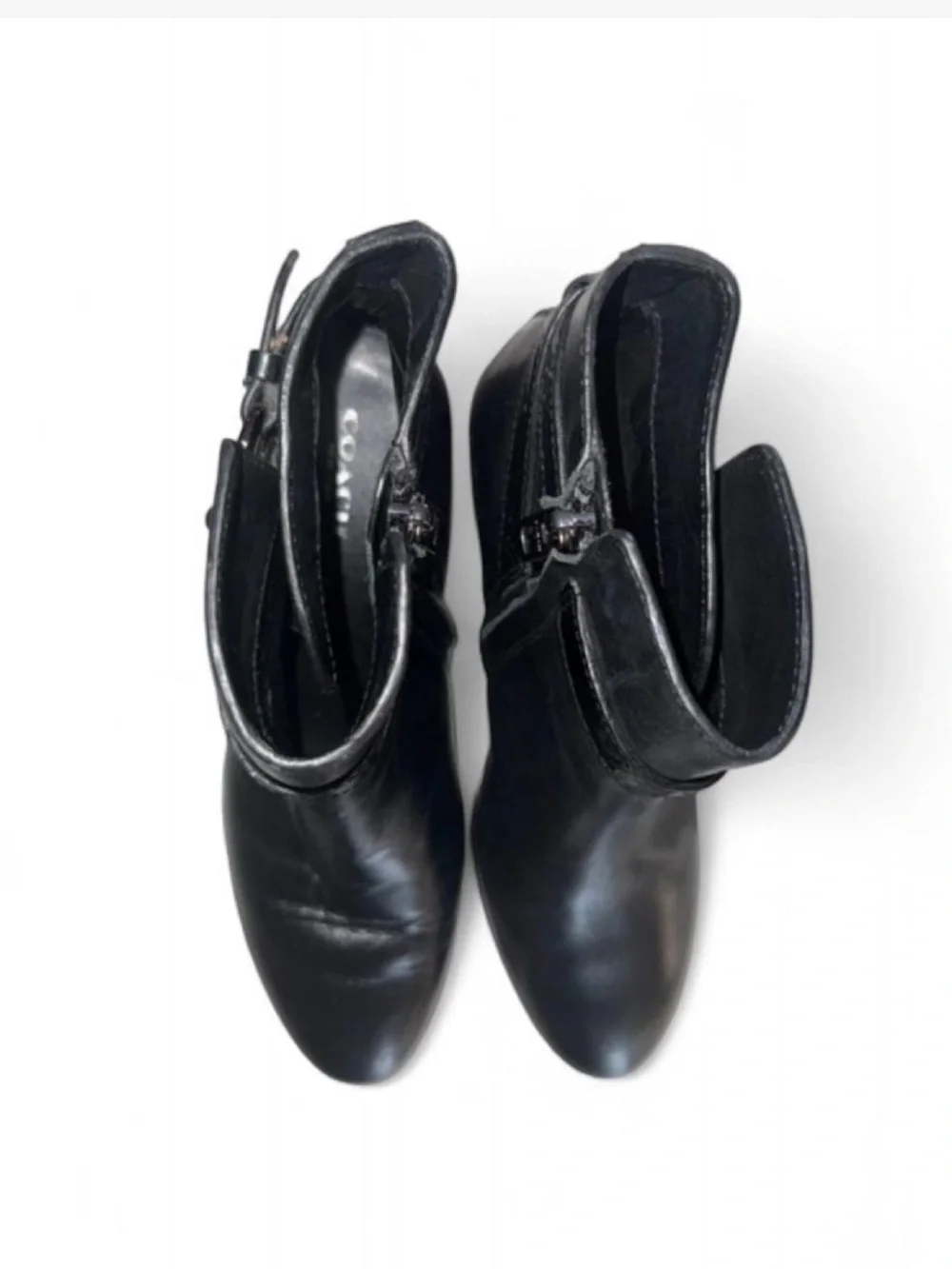 COACH Paulina Black Leather Ankle Boots, 2.5